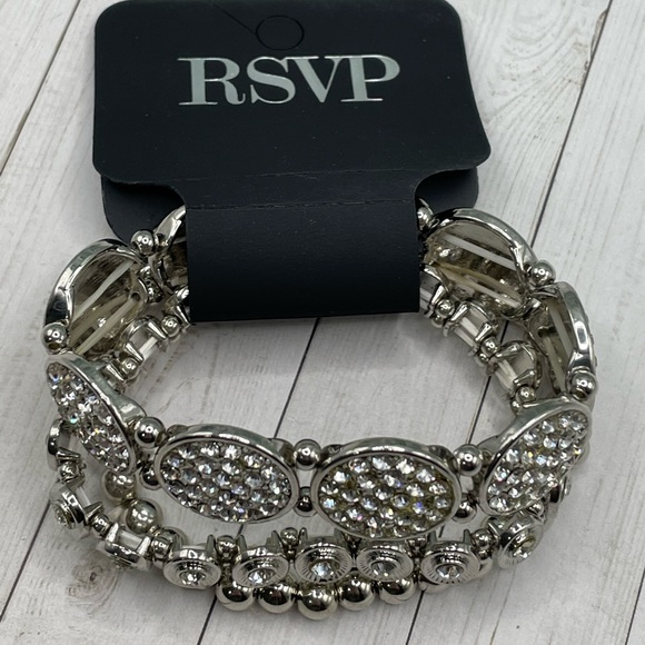 NWT RSVP Silvertone/Crystal Set of 3 Stretch Bracelets - Picture 1 of 9